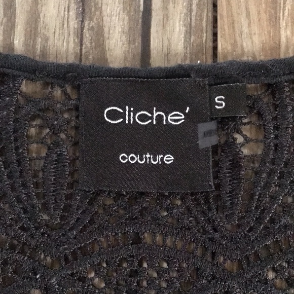 Cliche Couture Black Sleeveless V-neck Stretchy Top Lace-like Detailing - Picture 6 of 7